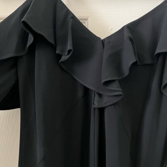 A.L.C Felicia Ruffle V-Neck Little Black Dress Size 2 - Picture 4 of 15
